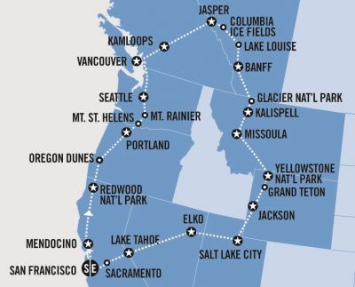 Map showing the Tour regions